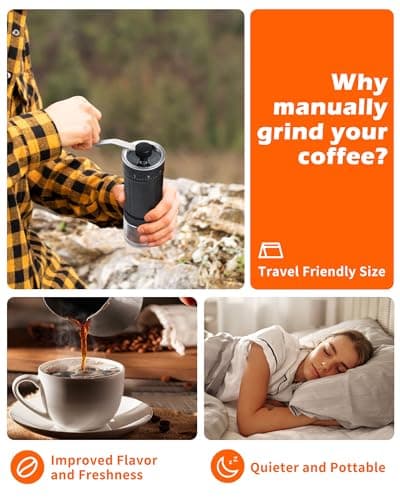 Rsoilch Manual Coffee Grinder With Ceramics Burr For Espresso,French Press,40 Adjustable Settings,Portable Hand Coffee Bean Mill For Home Use and Camping Travel,Coffee Bean Grinders With Hand Crank — view 3