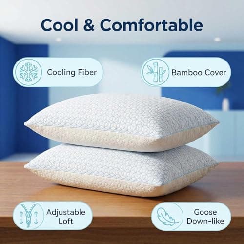Faux-Goose Down Pillows Standard/Queen Size Set of 2, Cooling Soft Fluffy Pillows with Zippered Removable Cover(Rayon Drived from Bamboo Fabric) for Side Back Stomach Sleepers — view 4