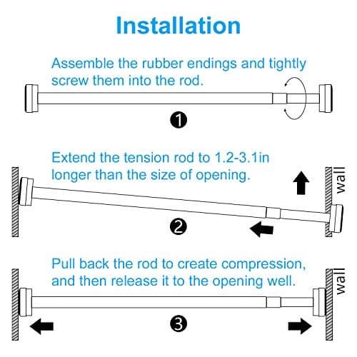 TEECK Shower Curtain Rod, 32-80 inch Adjustable Spring Tension Curtain Rod, Never Rust Anti-Slip Shower Curtain Rod for Bathroom, No Drilling, Never Collapse, Easy to Use, Silver — view 8