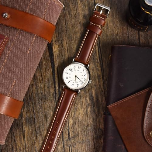 Ritche Genuine 22mm Leather Watch Band Classic Vintage Quick Release Leather Watch Strap Compatible with Fossil Gen 5 Carlyle/Citizen AW1361-10H Watch Bands for Men Women - Dark Coffee/Khaki