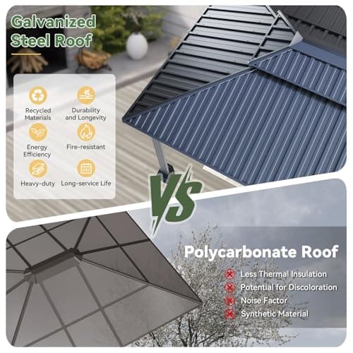 Aoxun 10x12 Gazebo Hardtop Gazebo with Double Galvanized Steel Roof Outdoor Pavilion with Breathable Netting and Privacy Curtain for Backyard (Gray) — view 3