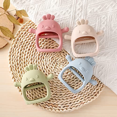 Baby Teething Toys, 2 Pack Teether for Baby, Silicone Mitten Teething Toys for Babies, Baby Teethers Toys 0-3-6-12 Months, Chew Toys Hand Pacifier for Soothing Teething Pain Relief (Beige/Pink) — view 4