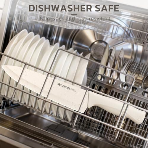 Astercook Knife Set, 15 Pieces Kitchen Knife Set with Sharpener Block, German Stainless Steel Knives with Anti-Rust Coating, Dishwasher Safe, Elegant Cream White Design, Perfect for Holiday Gifts — view 8