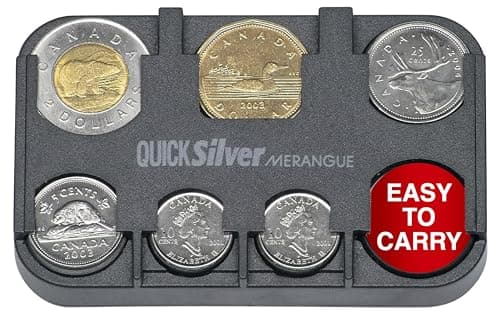 Merangue Quick Silver Coin Dispenser, Coin Holder for Canadian Coins, Car Accessories for Clutter-Free Storage, Alternative to Coin Purse for Automotive Vehicles, Pockets, or Purses, Black