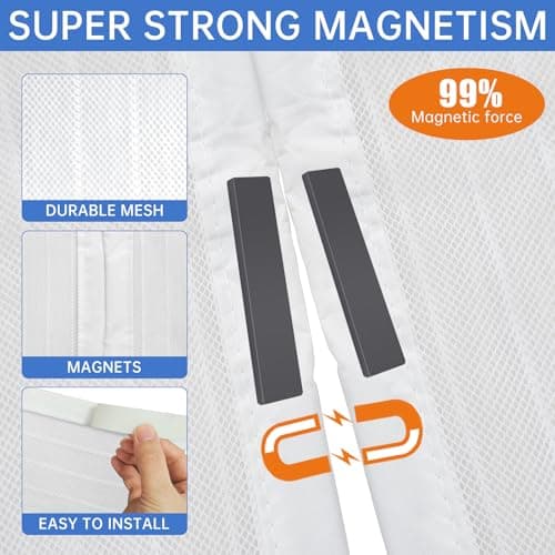 White Magnetic Screen Door Fits Door Size 32x80in Screen Size 34x82in Heavy Duty Mesh Full Frame With Magic Tape — view 2