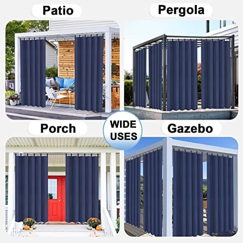 OutdoorLines Waterproof Outdoor Curtains for Patio - Windproof Tab Top Gazebo Curtain Panels - Privacy Sun Blocking Outside Curtain Set for Porch, Pergola and Cabana 54 x 96 inch, Navy Blue, 2 Panels — view 6