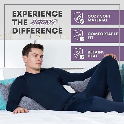 Rocky Thermal Underwear Men Long Johns Men Thermal Underwear Thermals Mens Base Layer Mens Thermals Top and Bottom Set (Black, Large, Standard Weight - 185 GSM, One Pack) — view 4