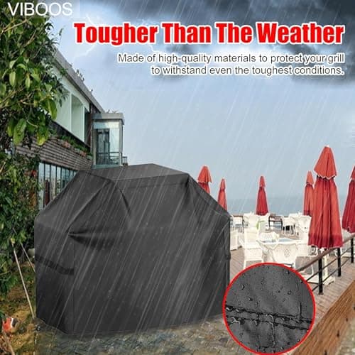 Grill Cover, 58 inch BBQ Gas Grill Cover for Outdoor Grill, Waterproof, Anti-UV, Rip-Proof, Fade Resistant Material, Barbecue Cover with Hook-and-Loop Straps & Adjustable Hem Drawstring, Black — view 4
