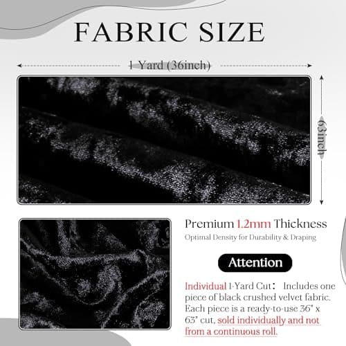 YPDY 1 Yard 63" Wide Black Stretch Crushed Velvet Fabric — view 2