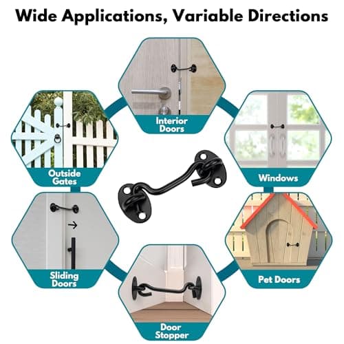 Rainspire (2 Pack) 3 Inch Privacy Hook and Eye Latch for Barn Door, Stainless Steel Gate Latch Barn Door Lock Cabin Hooks for Gate Shutters Window Slide Barn Shed Cabinet Bathroom, Black — view 5