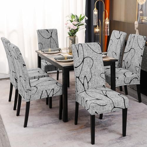 Keyroal Dining Room Chair Covers Set of 6, Stretch Printed Parsons Chair Slipcovers Spandex Removable Washable Kitchen Chair Protector Cover for Dining Room, Hotel, Ceremony