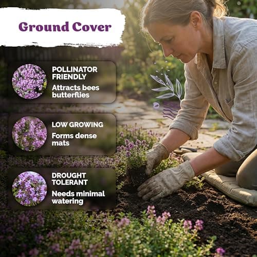 KVITER 20,000 Creeping Thyme Seeds (Thymus Serpyllum) – Wild Thyme, Aromatic Ground Cover, Purple Perennial Flower Seed Packets – Great Non GMO Herb Seeds for Outdoor Garden, Landscapes & Paths — view 3