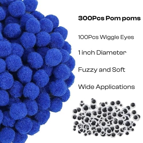 Caydo [400 pcs] - 300 Pieces 1 Inch Blue Pompoms with 100pieces Wiggle Eyes Multicolor Arts and Crafts Pom Poms Balls for Kids DIY Art Creative Crafts Home Decorations