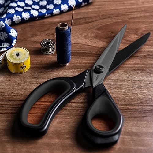 LIVINGO 8.5” Premium Heavy Duty Scissors, Forged Stainless Steel Titanium Coated Sharp Fabric Shears All Purpose for Sewing Tailor Dressmaking Crafting Cutting Leather Home Office Use, Black — view 4