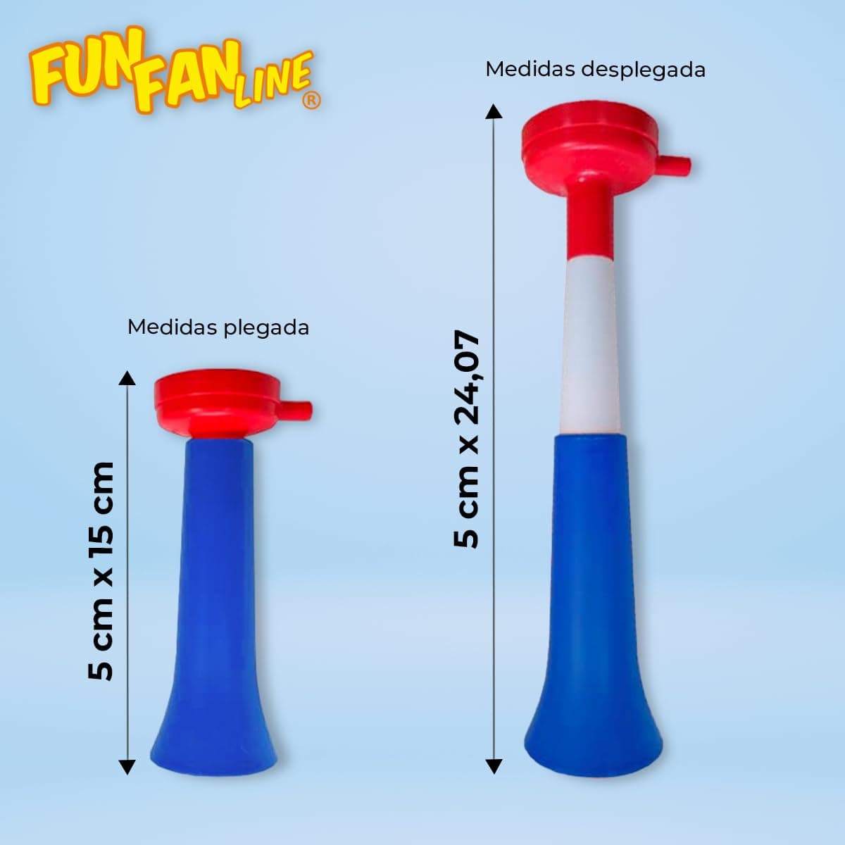 Pack 3 Trompetas Vuvuzelas Extensibles para Animación Deportiva - Bocina Potente 98dB Desmontable - Accesorio de Estadio para Fútbol y Eventos Exteriores - Trompeta Plegable Portátil — view 2