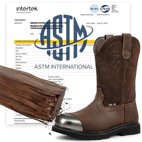 J‘s.o.l.e Men's Steel Toe Cowboy Work Boots Round Toe Pull-On Leather Safety Shoes Oil Slip Resistant Heavy Duty Brown US 12 — view 4