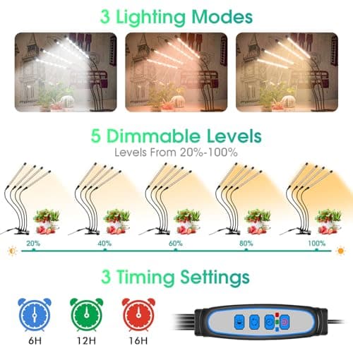 Wolezek Grow Lights for Indoor Plants, 80 LED 4 Heads Full Spectrum Grow Light with Clip, Plant Light with 5000K/3000K/660nm LED Chips, Auto Timer 6/12/16H, Grow Lamp for Seed Starting, Winter Growth — view 2