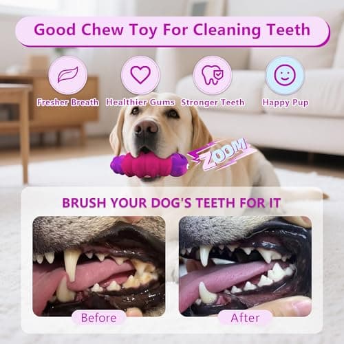 FurtasticFinds Indestructible Dog Toys for Aggressive Chewers, Tough Chew Proof Toy for Large Dogs, Squeaky Rubber Chew Toy with Beef Flavor for Boredom & Anxiety Relief (Purple&Hot Pink) — view 3