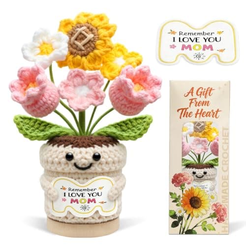 Gifts for Mom, Mothers Day Gifts for Mom from Daughter Son, Mom Birthday Gifts, Crochet Flower Pot, Handmade Knitted Sunflower Tulip, Cute Mom Gifts Desk Decor Emotional Support Gift