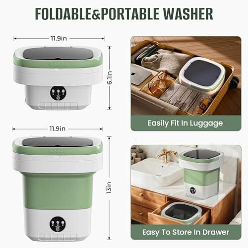 16L Foldable Portable Washing Machine, 45dB Quiet 3-Mode Mini Washer, No Installation Compact Laundry for Travel RV Dorm Apartment Camping, Green — view 2