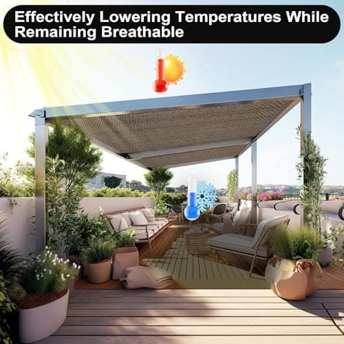 Artpuch 90% Sun Shade Cloth, 10 x 10 FT Pergola Shade Cover Canopy with Grommets, Sun Screen Fabric Tarp for Patio, Outdoor, Garden, Backyard, Mocha — view 5