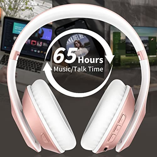 Glynzak Wireless Bluetooth Headphones Over Ear 65H Playtime HiFi Stereo Headset with Microphone and 6EQ Modes Foldable Bluetooth V6.0 Headphones for Desktop Computer Laptop Rose Gold — view 2