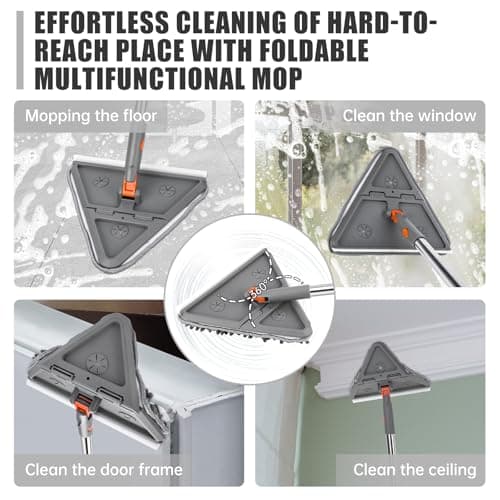CALBEAU Baseboard Cleaner Tool with Handle, Folding Wall Mop with 86" Extension Pole, Swivel Wall Cleaner Mop with Squeegee, 8 Reusable Pads for Baseboard, Wall, Ceiling, Window, Floor, Dark Gray — view 2