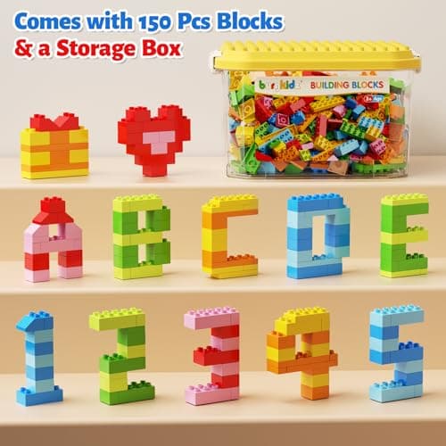 150 Pieces Classic Big Building Blocks with Storage Box, Large Toddler Blocks, Compatible with Most Major Brands, STEM Toy Gift Big Bricks, Building Blocks for Toddlers 3-5, Kids Blocks for All Ages — view 5