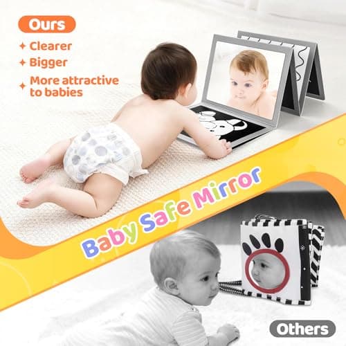 AJsupojouet Black and White Baby Book with 12 High Contrast Cards, Newborn Visual Stimulation Toy for 0-6 Months, Tummy Time Sensory Book, Montessori Infant Development Toy — view 2
