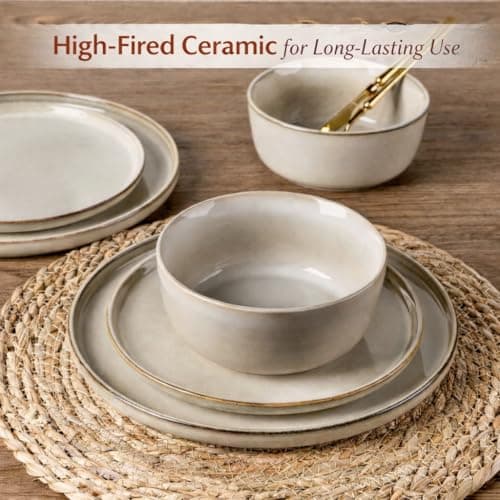 AmorArc Stoneware Dinnerware Sets,Round Reactive Glaze Ceramic Plates and Bowls Set,Highly Scratch Resistant | Dishwasher & Microwave Safe Dishes,Service for 6 (18pc) — view 3