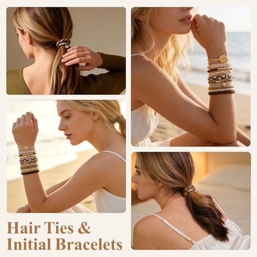Fohufo Birthday Gifts for Women Girls - 10 Pcs Hair Ties No Damage, Hair Ties Bracelets for Thick/Thin Hair, Initial Hair Ties Accessories for Women, Birthday Gift Teen Girl Gifts for Girls- Letter M — view 5