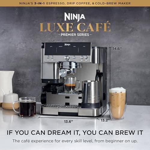 Ninja Espresso Machine, Luxe Café Premier Series, Drip Coffee Maker and Rapid Cold Brew, Integrated Grinder, Assisted Tamper, Hands-Free Frother, ES601C (Canadian Version)