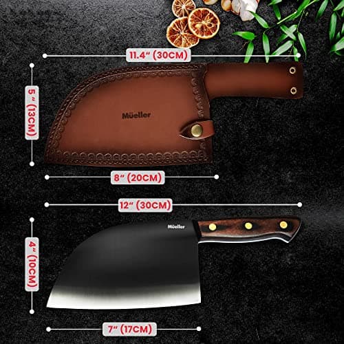Mueller Outstanding Ancient Forged Serbian Meat Cleaver Knife 6.7” Full Tang, High-Carbon Steel Chef Knife, Pakkawood Handle, Kitchen Knives, Set with Leather Sheath, Butcher — view 4