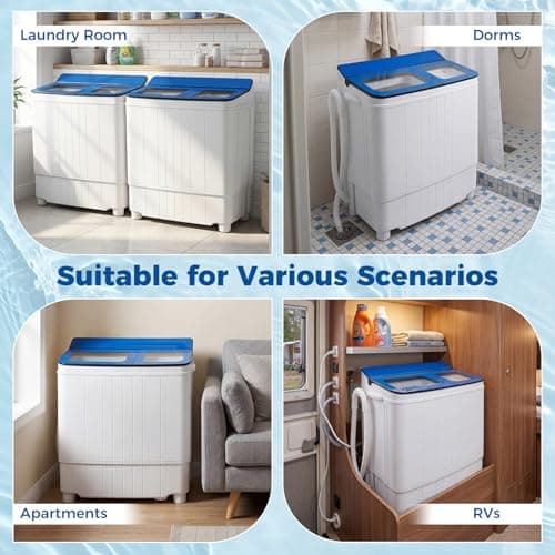 Giantex Portable Washing Machine, 18LBS Twin Tub Mini Compact Laundry Washer Spinner Combo with Drain Pump, 11Lbs Washer and 7Lbs Spinner for Apartments, RVs, Dorms, Blue+White — view 4