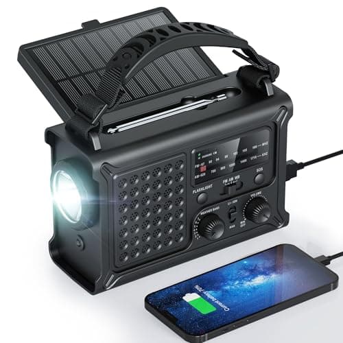 Raynic Emergency Radio (Upgraded) – AM/FM Radio, Solar & Hand Crank Powered, 12000mAh Rechargeable Battery, Emergency Phone Charging, 5W Flashlight, SOS for Emergencies, Power Outages & Outdoor Use