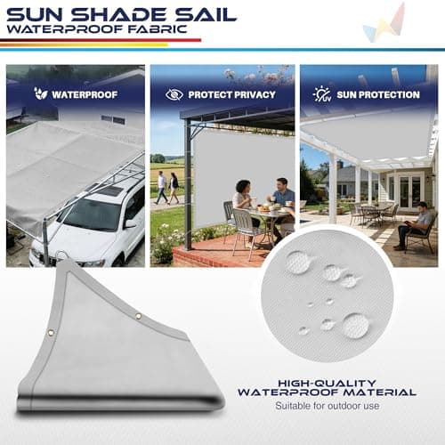 Windscreen4less 10' x 20' Waterproof Sun Shade Sail Straight Edge Outdoor Canopy Cover UV Block for Lawn Patio Backyard Garden Deck Pergola (Light Gray) — view 2