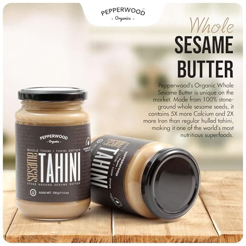 Organic Whole Sesame Tahini Paste - Unhulled & Stone-Ground - Silky Smooth Texture in Hummus, Dips, Dressings - Unsalted, Nut-Free, Kosher, Paleo, Keto 330g Glass Jar (2-Pack) — view 5