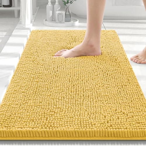Smiry Luxury Chenille Bath Rug, Extra Soft and Absorbent Shaggy Bathroom Mat Rugs, Machine Washable, Non-Slip Plush Carpet Runner for Tub, Shower, and Bath Room(20''x32'', Yellow)