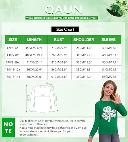 QAUN St Patricks Day Shirt Kids Shamrock Lucky Tshirt St Paddys Day Irish Shirts Graphic Tee Tops 5-14Y Cyan — view 6