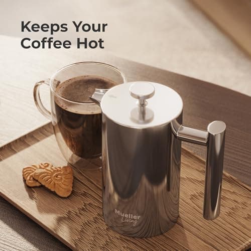 MuellerLiving French Press Coffee Maker 20oz, Stainless Steel French Press Coffee, 4 Filter Heat Resistant Double Insulated, Rust-Free, Food Grade, Dishwasher Safe Coffee Pot — view 8