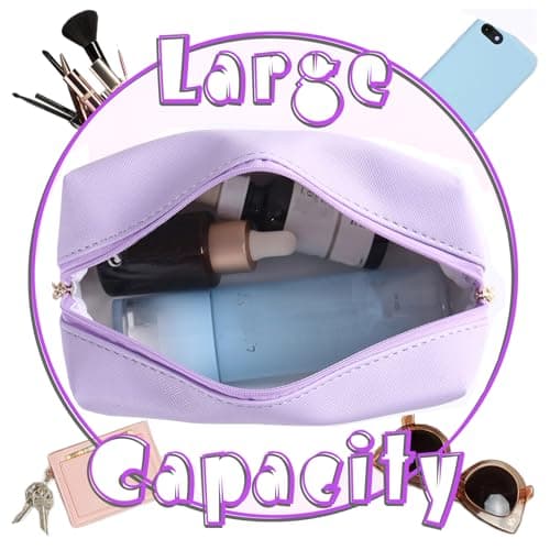 Hbhhpov Small Personalized Initial Letter Makeup Bag,Cute Waterproof PU Leather Chenille Letter Cosmetic Bag Travel Makeup Bag,Preppy Makeup Pouch Toiletry Zipper Pouch Organizer for Women and Girls — view 2