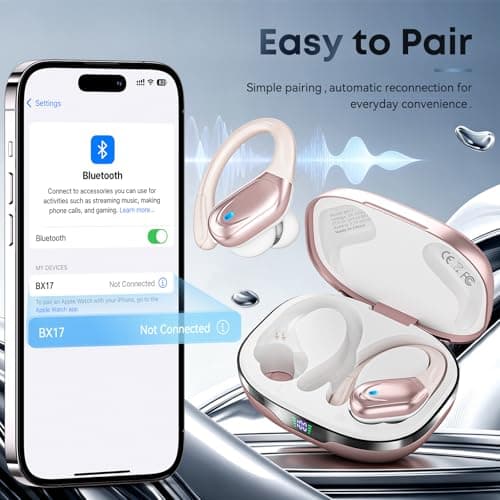 Wireless Earbuds, Sports Bluetooth Headphones, Noise Canceling Ear Buds with 80hr Playtime, LED Power Display, IPX7 Waterproof Earphones for Gym/Workout Rose Gold — view 3