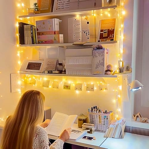 JMEXSUSS Warm White Indoor String Lights for Bedroom, 8 Modes Plug in Twinkle Fairy Lights, 33ft 100LED Christmas Lights Outdoor Waterproof Clear Wire — view 2