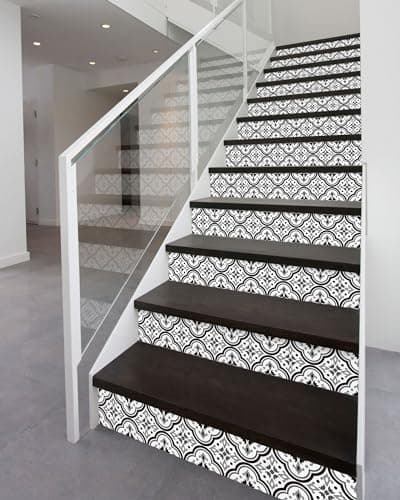 FLFK Stair Riser Decals - Black Patterns Stair Stickers Murals Peel and Stick Self-Adhesive for Home Decor, 39.3" W x 7.08" H x 13Pcs — view 2
