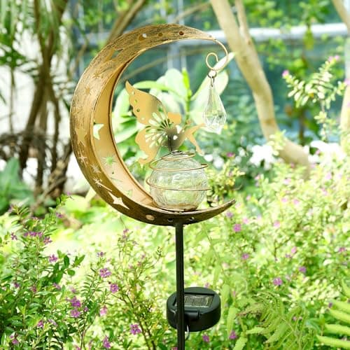 LOVERUIS Fairy Solar Light Garden Outdoor Decorative, Moon Fairys Glass Globe with Angel Decor, Waterproof Warm LED Light for Pathway Lawn Patio Garden (Fairy) — view 2