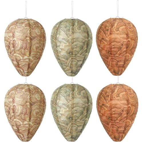 DECYOOL 6 Pack Paper Wasp Nest Decoy Hanging Wasp Nest Stay Away from Wasps Hornets Yellow Jackets(Mixed Color)