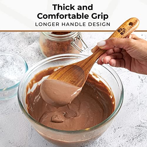 Wooden Spoons for Cooking – Wooden Kitchen Utensils Set, 6 Pcs Teak Wood Utensil Set – Comfortable Grip Non–Stick Wooden Cooking Utensils — view 4