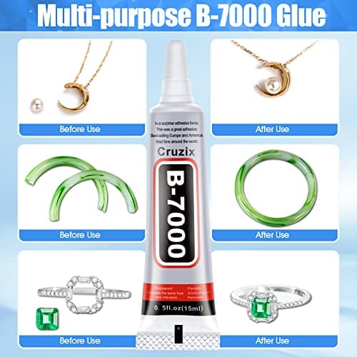 B-7000 Glue Clear for Rhinestone Crafts, Jewelry and Bead Adhesive B7000 Semi Fluid High Viscosity Glues for Clothes Shoes Fabric Cell Phones Screen Repair Metal Stone Nail Art Glass (4x15 ml/0.5 oz) — view 5