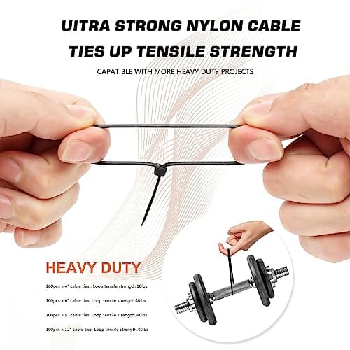 Cable Zip Ties,400 Pack Black Assorted Sizes 12+8+6+4 Inch,Multi-Purpose Self-Locking Nylon Cable Cord Management,Plastic Wire Ties for Home,Office,Garden,Workshop. By HAVE ME TD — view 3