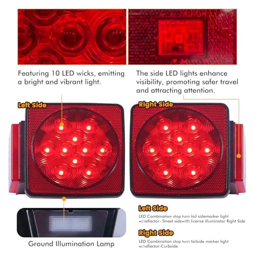 MAXXHAUL 70205 Trailer Light Kit - 12V All LED, Left and Right Waterproof Submersible for Trailers, Boat Trailer Truck Marine Camper RV Snowmobile, Red — view 3
